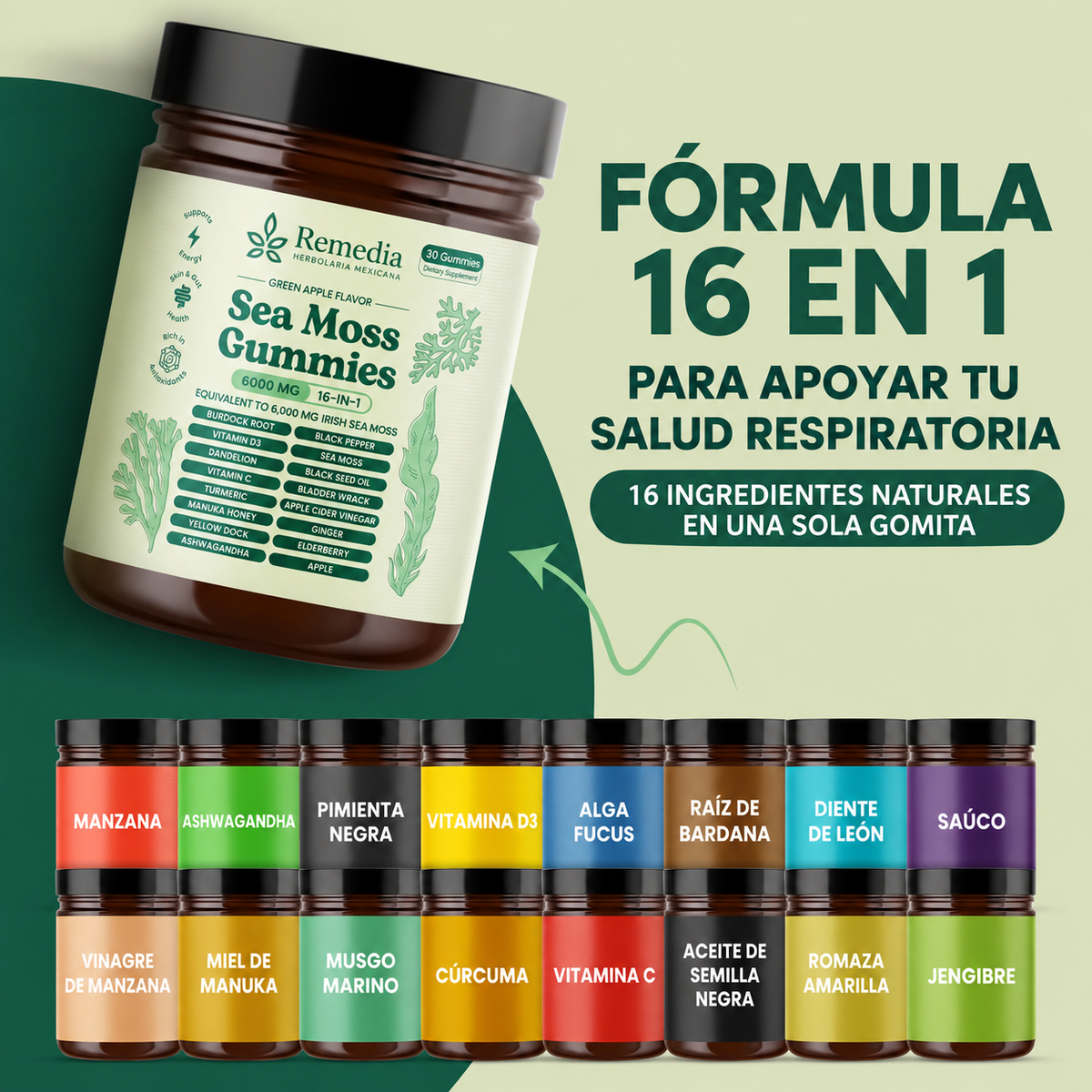 Gomitas Sea Moss 16 en 1 Ayuda a Eliminar el Exceso de Mucosidad