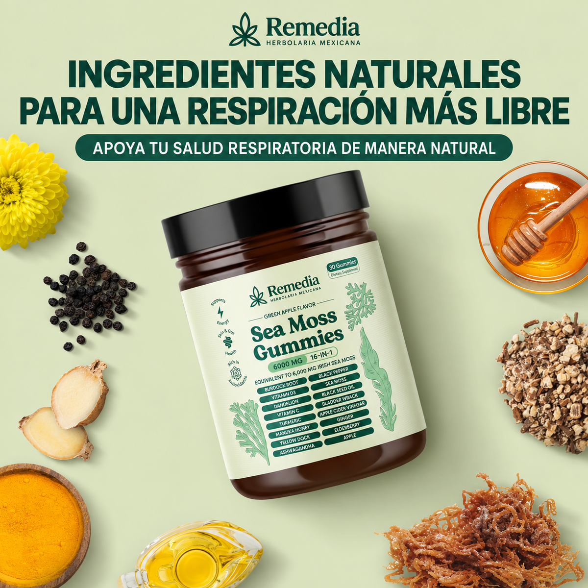 Gomitas Sea Moss 16 en 1 Ayuda a Eliminar el Exceso de Mucosidad