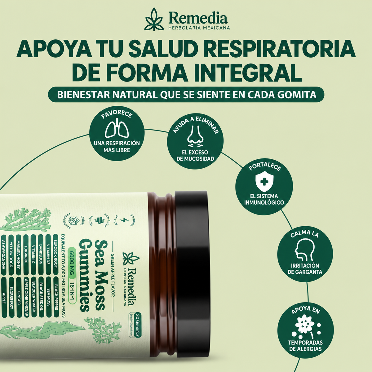 Gomitas Sea Moss 16 en 1 Ayuda a Eliminar el Exceso de Mucosidad