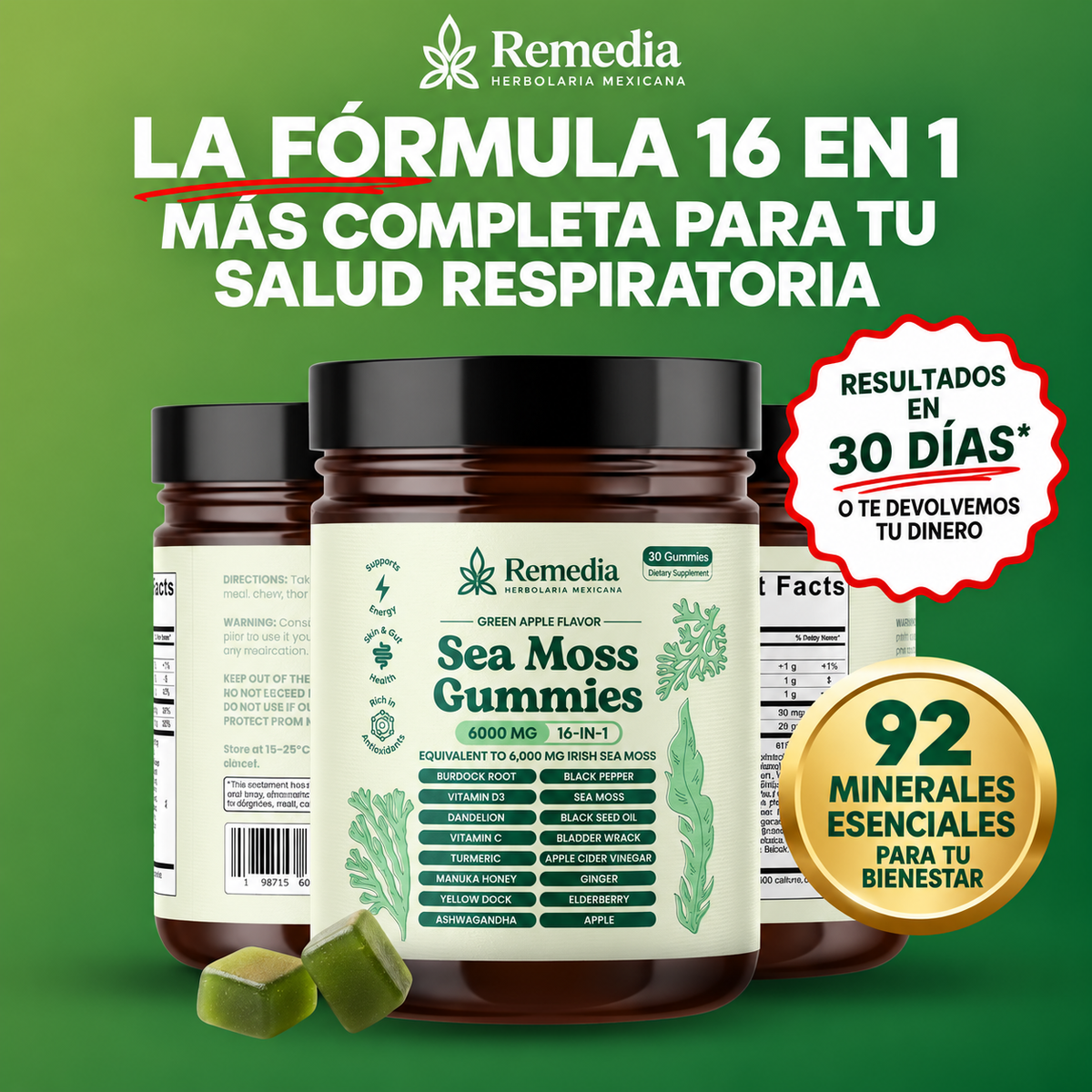 Gomitas Sea Moss 16 en 1 Ayuda a Eliminar el Exceso de Mucosidad